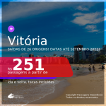 Passagens para <b>VITÓRIA</b>, com datas para viajar até SETEMBRO 2021! A partir de R$ 251, ida e volta, c/ taxas!