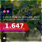 ROTA DO VINHO 2021!!! Passagens 2 em 1 – <b>ARGENTINA: Mendoza + CHILE: Santiago</b>, com datas para viajar em 2021: de Janeiro até Junho! A partir de R$ 1.647, todos os trechos, c/ taxas!