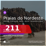 Passagens para as <b>PRAIAS DO NORDESTE: Aracaju, Fortaleza, Ilhéus, Jericoacoara, João Pessoa, Maceió, Natal, Porto Seguro, Recife, Salvador ou São Luís</b>, com datas para viajar até Outubro 2021! A partir de R$ 211, ida e volta, c/ taxas!