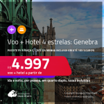 <strong>PASSAGEM + HOTEL 4 ESTRELAS</strong> em <strong>GENEBRA, na Suíça</strong>! A partir de R$ 4.997, por pessoa, quarto duplo, c/ taxas! Opções com CAFÉ DA MANHÃ incluso! Em até 10x SEM JUROS!