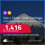 <strong>PASSAGEM + HOTEL</strong> com <strong>CAFÉ DA MANHÃ</strong> em <strong>SANTIAGO</strong>! A partir de R$ 1.416, por pessoa, quarto duplo, c/ taxas! Datas até 2022! Em até 10x SEM JUROS!