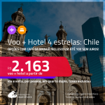 <strong>PASSAGEM + HOTEL 4 ESTRELAS</strong> em <strong>SANTIAGO</strong>! A partir de R$ 2.163, por pessoa, quarto duplo, c/ taxas! Opções com CAFÉ DA MANHÃ incluso! Em até 10x SEM JUROS!