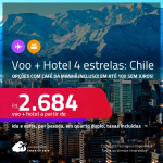 <strong>PASSAGEM + HOTEL 4 ESTRELAS</strong> em <strong>SANTIAGO, </strong>com datas para viajar em 2022! A partir de R$ 2.684, por pessoa, quarto duplo, c/ taxas! Opções com CAFÉ DA MANHÃ incluso! Em até 10x SEM JUROS!