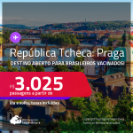 Destino do Leste Europeu aberto para brasileiros vacinados: Passagens para a <strong>REPÚBLICA TCHECA: Praga</strong>! A partir de R$ 3.025, ida e volta, c/ taxas!