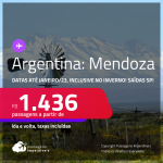 Passagens para a <strong>ARGENTINA: Mendoza</strong>! A partir de R$ 1.436, ida e volta, c/ taxas! Datas até <strong>Janeiro/23</strong>, inclusive no <strong>INVERNO</strong>!