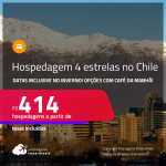 Hospedagem 4 estrelas em <strong>SANTIAGO</strong>! A partir de R$ 414, por dia, em quarto duplo! Opções com <strong>CAFÉ DA MANHÃ</strong> incluso! Datas até <strong>FEVEREIRO/23</strong>, inclusive no <strong>INVERNO</strong>!