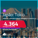 Passagens para o <strong>JAPÃO: Tokio</strong>! A partir de R$ 4.364, ida e volta, c/ taxas!