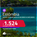 Passagens para a <strong>COLÔMBIA: Bogotá, Cartagena, Medellin, San Andres ou Santa Marta</strong>! A partir de R$ 1.524, ida e volta, c/ taxas!