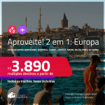 Aproveite! Passagens 2 em 1 para a <strong>EUROPA</strong> – Escolha 2 entre: <strong>Barcelona, Istambul, Lisboa, Londres, Madri, Milão, Paris ou Roma</strong>! A partir de R$ 3.890, todos os trechos, c/ taxas! Em até 8x SEM JUROS!