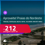 Aproveite! Passagens para as <strong>PRAIAS DO NORDESTE: Aracaju, Fortaleza, Ilhéus, João Pessoa, Maceió, Natal, Porto Seguro, Recife, Salvador ou São Luís</strong>! Valores a partir de R$ 212, ida e volta!