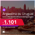 Passagens para a <strong>ARGENTINA ou URUGUAI! Vá para Bariloche, Buenos Aires, Cordoba, Jujuy, Mendoza, Rosario, Montevideo ou Punta del Este!</strong> A partir de R$ 1.101, ida e volta, c/ taxas! Inclusive no Inverno!