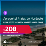 APROVEITE! Passagens para as <strong>PRAIAS DO NORDESTE: Aracaju, Fortaleza, Ilhéus, João Pessoa, Maceió, Natal, Porto Seguro, Recife, Salvador ou São Luís</strong>! Valores a partir de R$ 208, ida e volta! Inclusive no VERÃO!