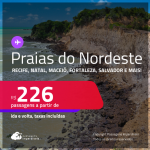 Passagens para as <strong>PRAIAS DO NORDESTE: Aracaju, Fortaleza, Ilhéus, João Pessoa, Maceió, Natal, Porto Seguro, Recife, Salvador ou São Luís</strong>! Valores a partir de R$ 226, ida e volta! Em até 6x SEM JUROS!