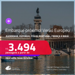 Embarque próximo! Verão Europeu! Passagens para a <strong>ALEMANHA, ESPANHA, FRANÇA, HOLANDA, IRLANDA, ITÁLIA, LUXEMBURGO, PORTUGAL, REINO UNIDO, SUÍÇA ou TURQUIA</strong>! A partir de R$ 3.494, ida e volta, c/ taxas! Em até 10x SEM JUROS!