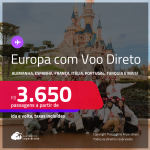 Passagens com <strong>VOO DIRETO</strong> para a <strong>EUROPA:</strong> <strong>Alemanha, Espanha, França, Holanda, Itália, Portugal, Reino Unido ou Turquia</strong>! A partir de R$ 3.650, ida e volta, c/ taxas! Em até 10x SEM JUROS!