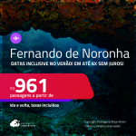 Passagens para <strong>FERNANDO DE NORONHA</strong>! A partir de R$ 961, ida e volta, c/ taxas! Em até 6x SEM JUROS! Datas para viajar inclusive no Verão!
