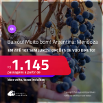 BAIXOU!!! MUITO BOM!!! Aproveite! Passagens para a <strong>ARGENTINA: Mendoza</strong>! A partir de R$ 1.145, ida e volta, c/ taxas! Em até 10x SEM JUROS! Opções de VOO DIRETO!