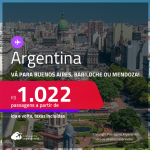 Passagens para <strong>ARGENTINA: Bariloche, Buenos Aires ou Mendoza</strong>! A partir de R$ 1.022, ida e volta, c/ taxas! Datas inclusive no Inverno!