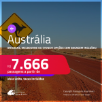 Passagens para a <strong>AUSTRÁLIA: Brisbane, Melbourne ou Sydney</strong>! A partir de R$ 7.666, ida e volta, c/ taxas! Em até 5x SEM JUROS! Opções com BAGAGEM INCLUÍDA!