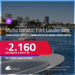 MUITO BARATO! Ótima opção para a Flórida! Passagens para <strong>FORT LAUDERDALE, </strong>com várias datas! A partir de R$ 2.160, ida e volta, c/ taxas! Em até 10x SEM JUROS! Opções de VOO DIRETO! Datas até Agosto/25!