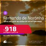 Passagens para <strong>FERNANDO DE NORONHA</strong>! A partir de R$ 918, ida e volta, c/ taxas! Em até 6x SEM JUROS! Datas inclusive no Verão!