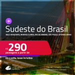 Passagens para o <strong>SUDESTE DO BRASIL: Aracatuba, Bauru, Belo Horizonte, Campinas, Juiz de Fora, Montes Claros, Presidente Prudente, Ribeirão Preto, Rio de Janeiro, São José do Rio Preto, São Paulo, Uberaba, Uberlândia ou Vitória! </strong>Valores a partir de R$ 290, ida e volta!