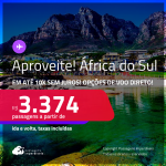 Aproveite! Passagens para a <strong>ÁFRICA DO SUL: Cape Town ou Joanesburgo</strong>! A partir de R$ 3.374, ida e volta, c/ taxas! Em até 10x SEM JUROS! Opções de VOO DIRETO!