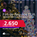 Passagens para o<strong> NATAL e/ou ANO NOVO </strong>nos <strong>ESTADOS UNIDOS: Boston, Chicago, Fort Lauderdale, Las Vegas, Los Angeles, Miami, Nova York, Orlando ou Tampa</strong>! A partir de R$ 2.650, ida e volta, c/ taxas!