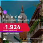 Passagens para a <strong>COLÔMBIA: Bogotá, Cartagena, San Andres ou Santa Marta</strong>! A partir de R$ 1.924, ida e volta, c/ taxas! Datas até Setembro/25!