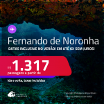 Passagens para <strong>FERNANDO DE NORONHA</strong>! A partir de R$ 1.317, ida e volta, c/ taxas! Em até 6x SEM JUROS! Datas inclusive no Verão!